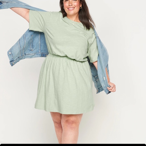 NWT OLD NAVY Waist-Defined Slub-Knit Mini Dress Color: Aloe Vera - Picture 3 of 7